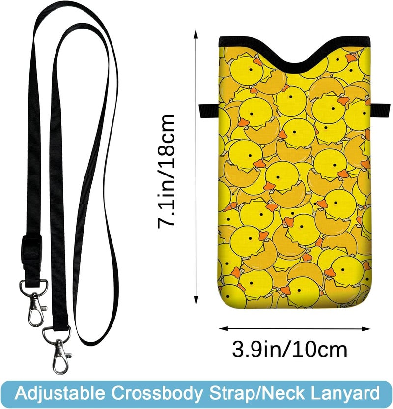 otilil Neoprene Cell Phone Sleeve Pouch Case Bag with Crossbody Strap Neck Lanyard for Women 7.1 X 3.9 in Yellow Duck - Image 2